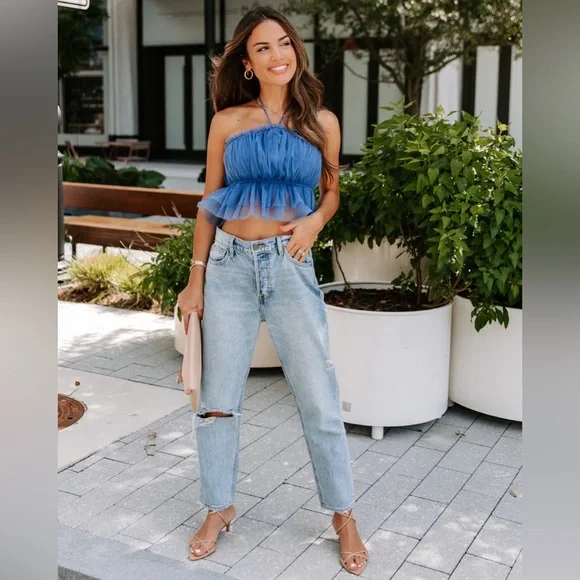 NWT Vici Ballerina Dreams Blue Halter Tulle Crop Top |Size XL - Picture 4 of 5